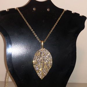LIA SOPHIA Efflorescence Rhinestone Leaf Goldtone Reversible Pendant Necklace